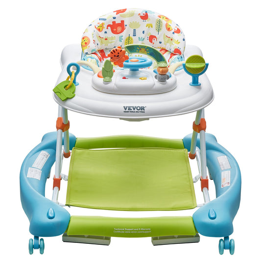 4-in-1 Baby Walker, Foldable Baby Activity Center On Wheels, 3 Adjustable Height, Music  Toys Tray, Learning-Seated Walk-Behind  Rocker Bouncer Toddler Walker For Girls Boys 6-24 Months